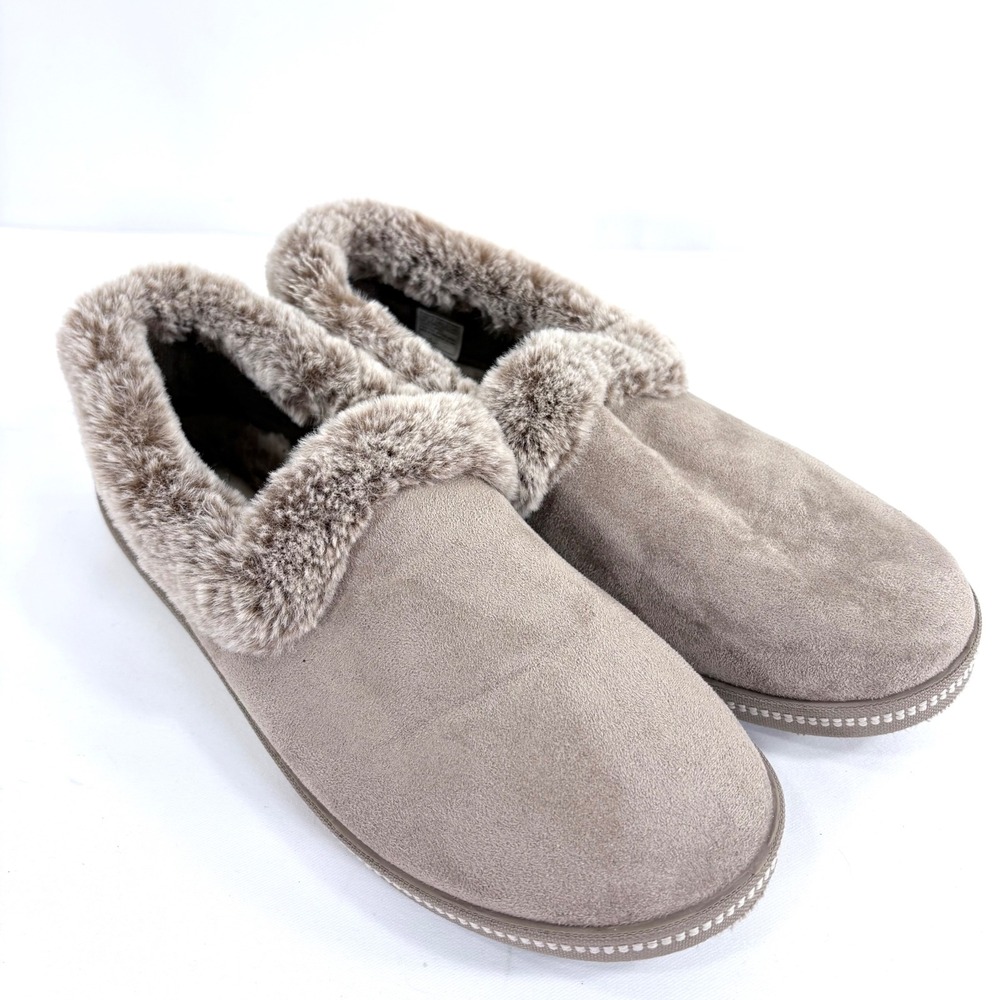 Skechers Slippers Taupe Faux‎ Fur Memory Foam 32784TX Womens Sz 10 Comfort Cozy
